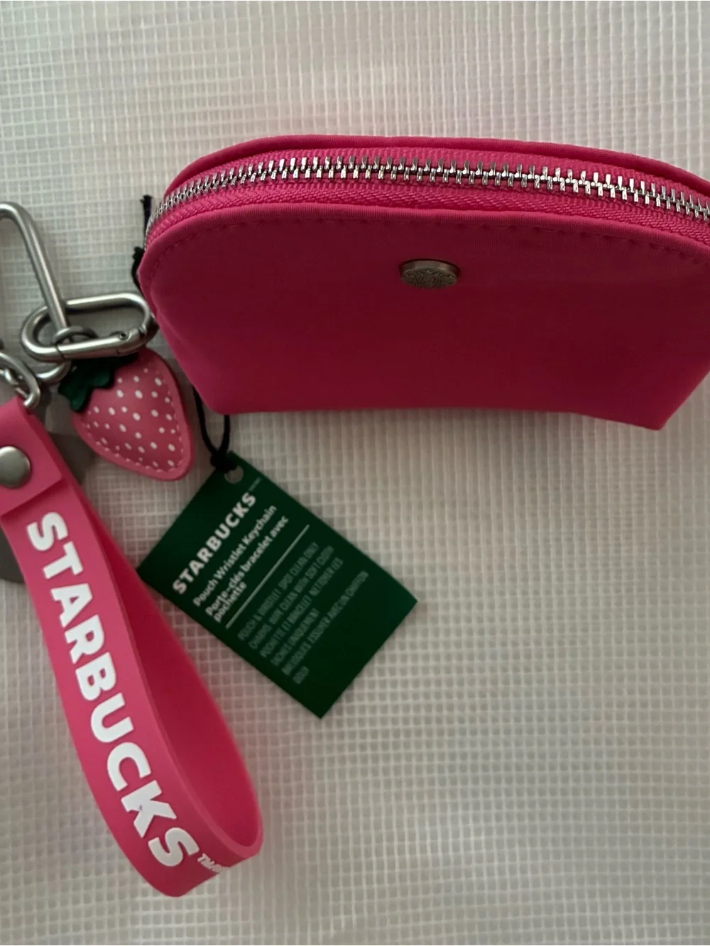 New Starbucks Pink Wristlet Pouch Keychain